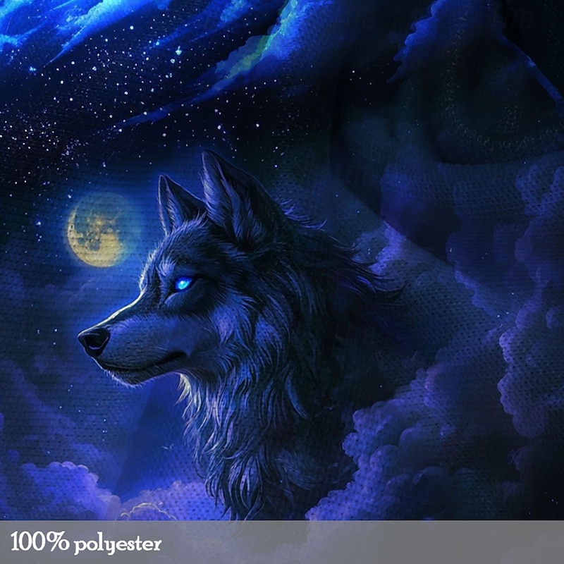 Men's Moon Wolf Hoodie Hoodies Sweatshirt Fashion Cool Long Sleeve Hooded Vacation Gym Streetwear Dark Blue Drawstring Fall Winter Designer3