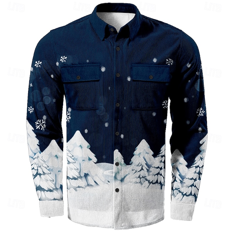 Christmas Men's Christmas Scene Printed Shirts Snowflake Fashion Casual Corduroy ShirJacket Long Sleeve Party Evening Dailywear Festival Fall & Winter Turndown Collared Shirts Button 3D Print 23