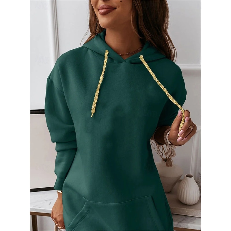 Women's Hoodie Dress Mini Dress Pocket Casual Hooded Long Sleeve Black Pink Red Color4