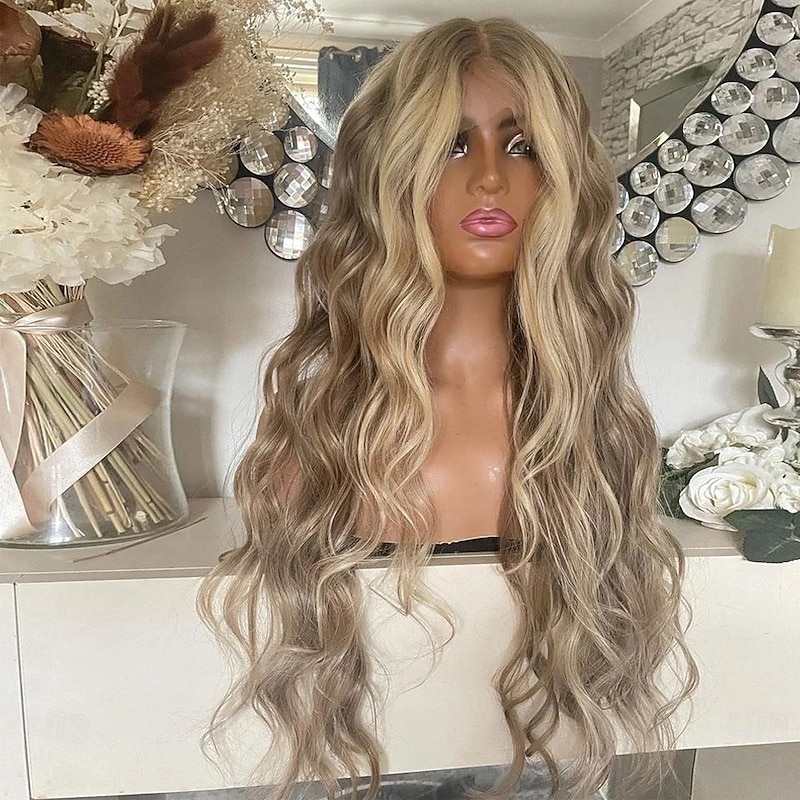 Remy Human Hair 5x5 Closure 13x4 Lace Front Wig Free Part Brazilian Hair Wavy Blonde Wig 130% 150% Density with Baby Hair Highlighted / Balayage Hair Glueless Pre-Plucked For Women Long Human Hair3
