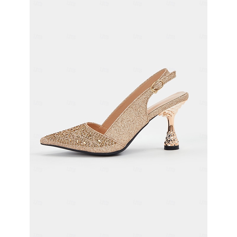 Women's Glitter Slingback Pumps – Sparkling Pointed Toe Heels with Unique Curved Heel Design for Special Occasions4