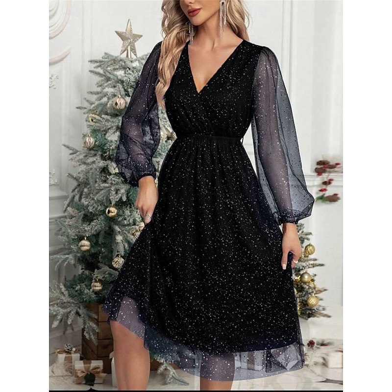 Women's Midi Dress Casual Dress Cocktail Dress Wedding Guest Dress Chiffon Dress Casual Sports & Outdoor Street Regular Fit Plain Long Sleeve V Neck Black Wine Green Fall Winter