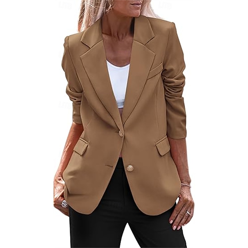 Women's Blazer Button Solid Color Casual / Daily Simple Regular Fit Outerwear Long Sleeve Winter Black S 5