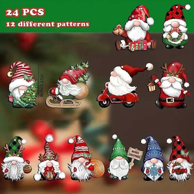24pcs Christmas Wooden Ornaments, Xmas Tree Pendant Decoration - Versatile Gnome Santa Hanging Ornaments for Christmas and Holiday Parties3