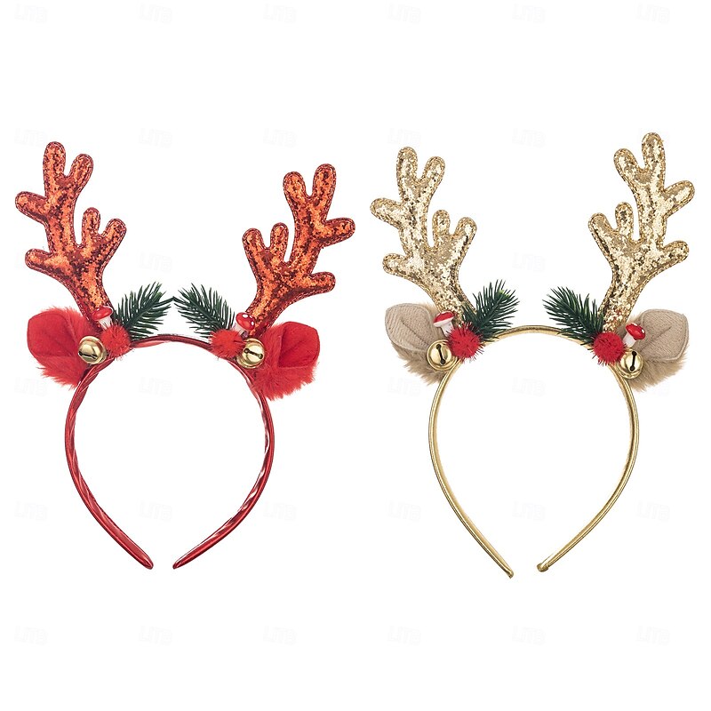 Christmas Antler Headband with Bells, Sparkling Sequin Antler Hair Accessories, Festive Party Headpiece for Holiday Celebrations and Dance Parties2