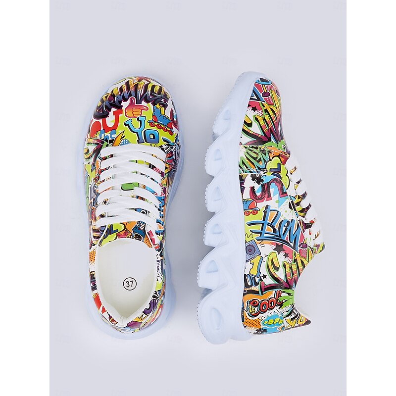 Women's Colorful Graphic Print Sneakers – Trendy Lightweight Lace-Up Athletic Shoes with Cushioned Sole3