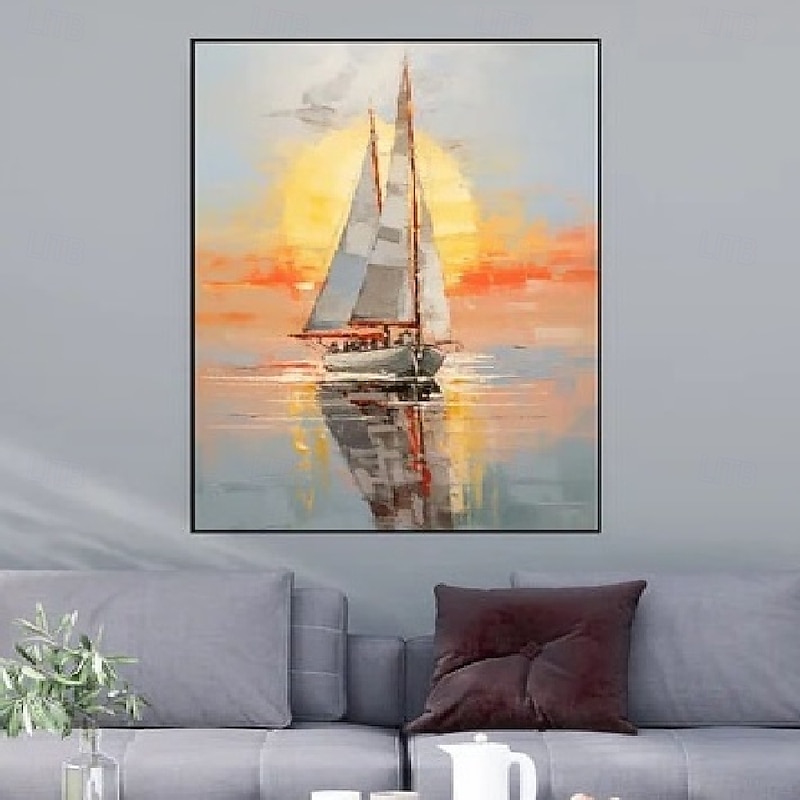 Oil painting handmade Abstract Sailboat Canvas Art paintings handmade Nautical Oil Painting on Canvas Large Sailing Ship paintings Wall Art Modern Seascape Painting for Bedroom office decoration4