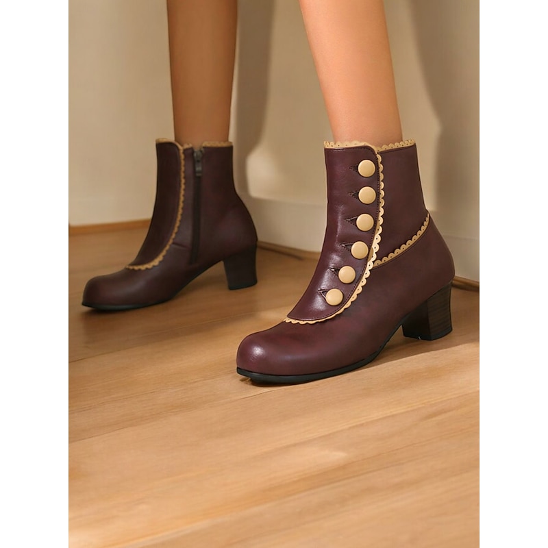 Victorian Vintage Green Leather Ankle Boots for Women – Retro Button Design with Scalloped Trim, Perfect for Fall Fashion2