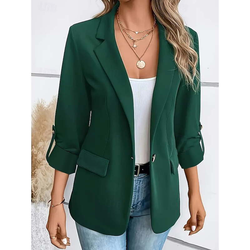 Women's Blazer Button Solid Color Casual / Daily Stylish Regular Fit Outerwear Long Sleeve Winter claret S3