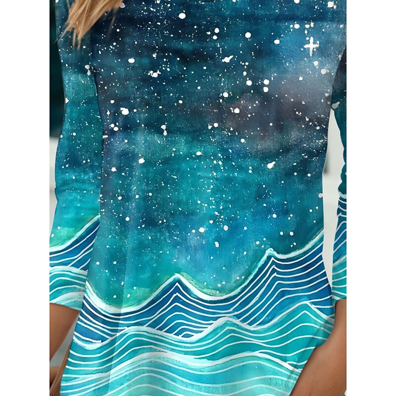 Women's T shirt Crew Neck Long Sleeve Tunic Ombre Casual  Regular Tops Daily Print Blue Spring Fall3