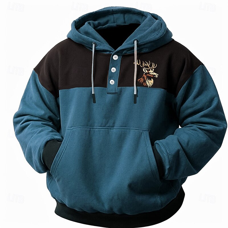 Men's Deer Hoodie Hoodies Sweatshirts Cowboy Casual Long Sleeve Hooded Sports Outdoor Streetwear Maroon Blue Pocket 3D Print Fall Winter Designer4