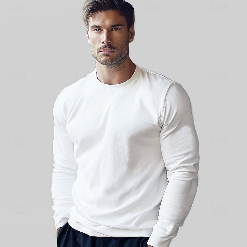 Men's Cotton T shirt Tee Crew Neck Training Outdoor Long Sleeve Crewneck Clothing Apparel Warm Active Vacation Neutral3
