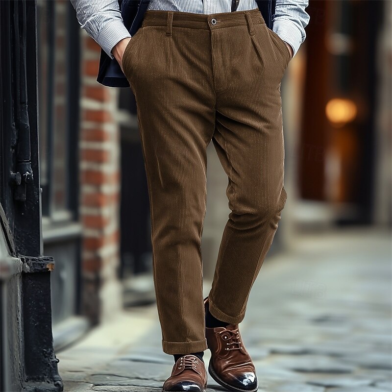 Men's Dress Pants Corduroy Pants Trousers Suit Pants Pocket Straight Leg Plain Comfort Soft Full Length Party Business Daily Fashion Streetwear Black Green