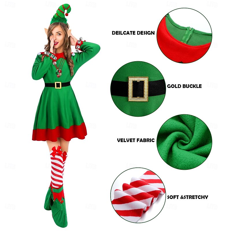 Elf Outfits Christmas Dress Women's Girls' Christmas Adults Kid's Christmas Christmas Eve Christmas Costume3