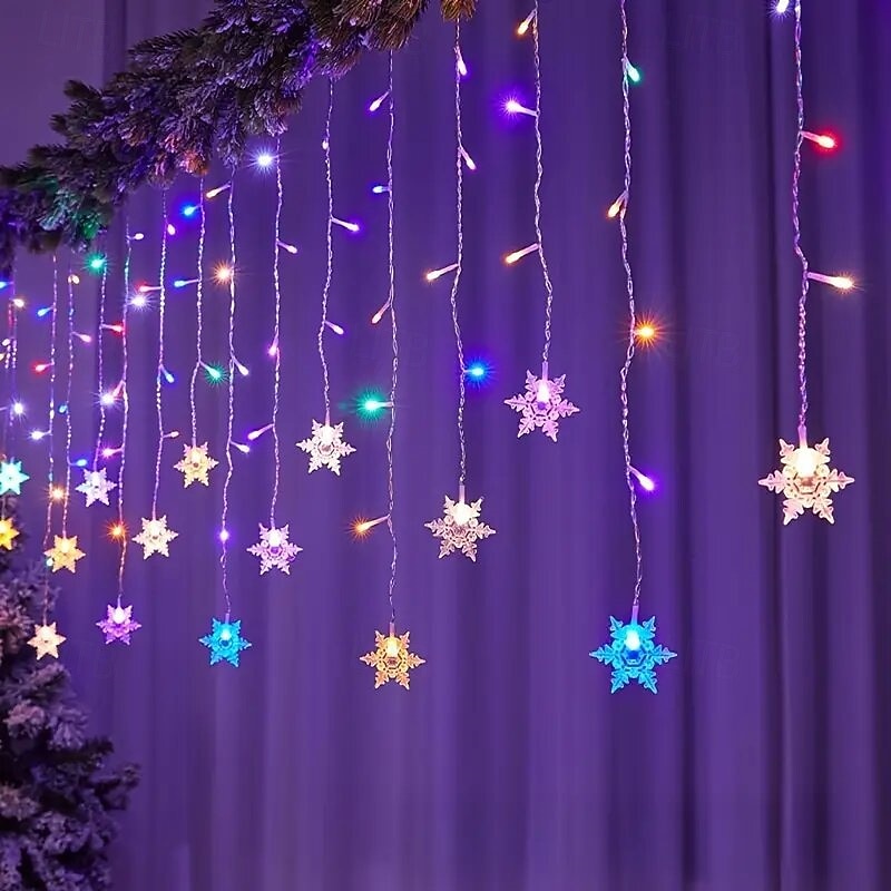 Christmas Snowflake LED Curtain String Lights 3.5M 96 LEDs, 8 Modes Icicle Fairy Lights for Indoor/Outdoor Christmas, Party & Home Decor EU/UA/AU/UK Plug4