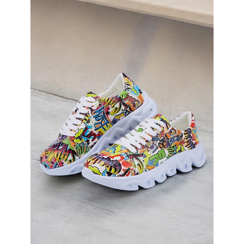 Women's Colorful Graphic Print Sneakers – Trendy Lightweight Lace-Up Athletic Shoes with Cushioned Sole2