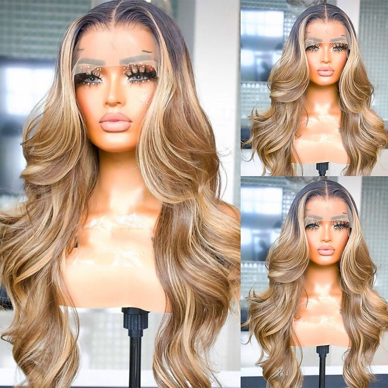 Remy Human Hair 5x5 Closure 13x4 Lace Front Wig Middle Part Brazilian Hair Wavy Multi-color Wig 130% 150% Density with Baby Hair Ombre Hair Highlighted / Balayage Hair Glueless Pre-Plucked For Women