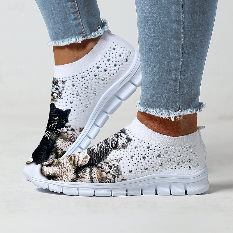 Women's Cute Cat Print Sneakers – Cozy Slip-On Shoes with Adorable Kitten Design for Everyday Casual Wear3