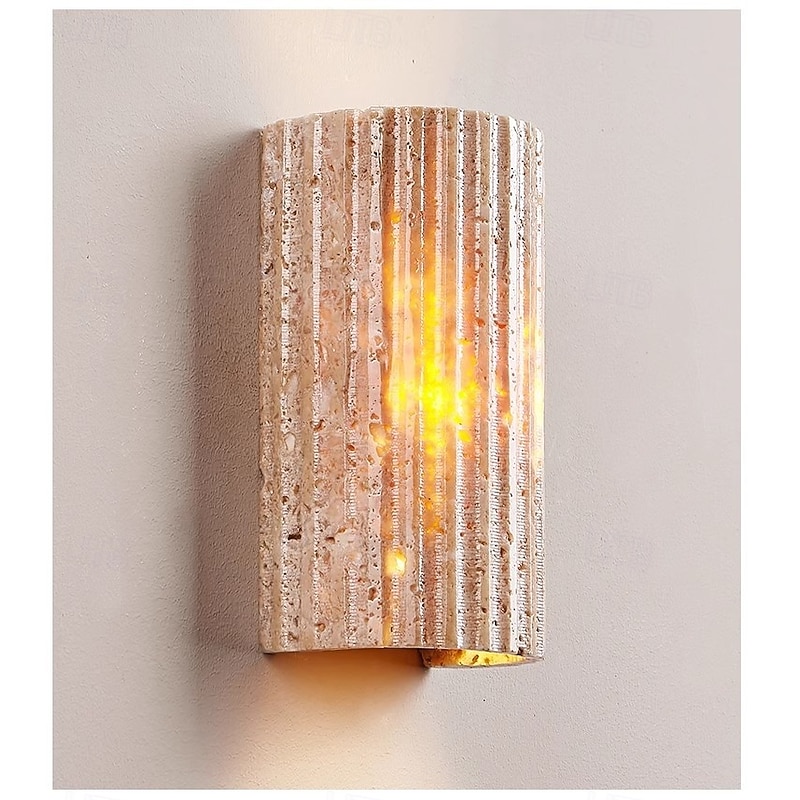 Wabi-sabi Yellow Travertine Half-Cylinder LED Wall Sconce Lamp LED Atmosphere Light Staircase Courtyard Retro Balcony Bathroom Yellow Travertine 110-240V 10 W3