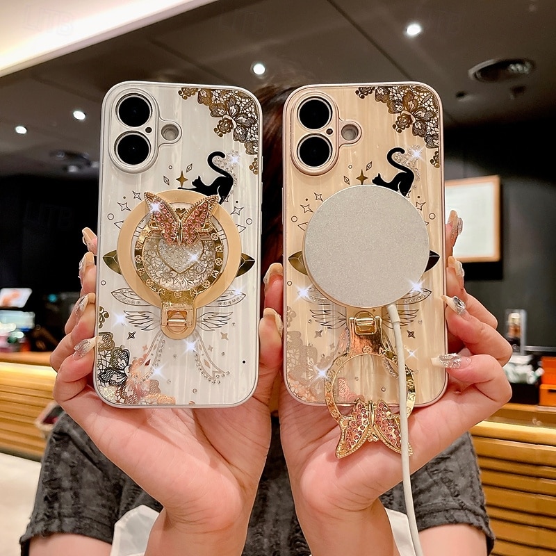 Phone Case For iPhone 16 15 14 Pro Max Plus 13 Pro Max Back Cover with Stand Holder Magnetic Support Wireless Charging Retro TPU PC3