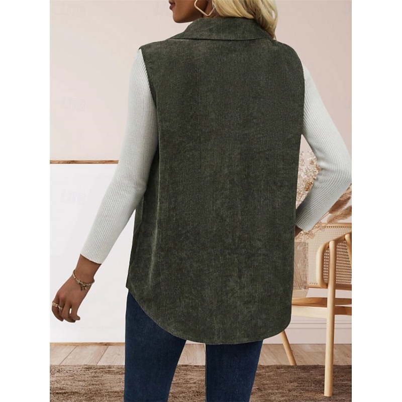 Women's Vest Outdoor Street Daily Wear Fall Winter Regular Coat Regular Fit Thermal Warm Breathable Stylish Casual Jacket Sleeveless Solid Color with Pockets Army Green2