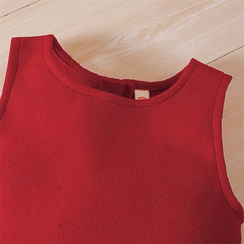 Kids Girls' Dress Solid Color Long Sleeve Outdoor Casual Elegant Fashion Daily Polyester Knee-length Casual Dress Dress Set Fall Winter 4 years+ Red3