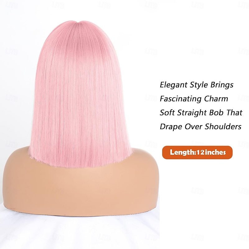 Short Bob Wigs with Bangs Short Straight Bob Wigs for Women Natural Looking Cosplay Daily Party Wig4