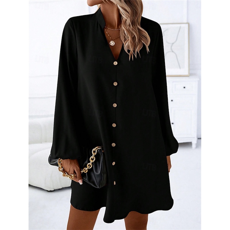 Women's Mini Dress Black Dress Casual Dress Cocktail Dress Formal Dress Casual Sports & Outdoor Street Regular Fit Plain Long Sleeve V Neck Black Fall Winter
