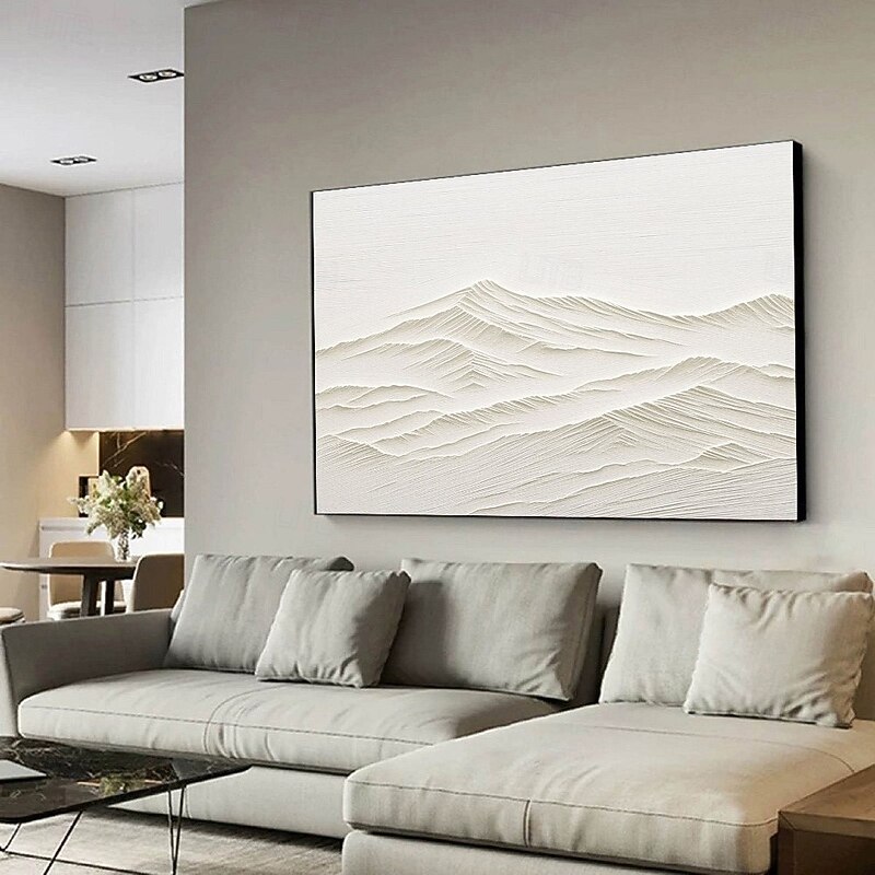 Hand Painted Mountain Oil Painting White Mountain Abstract Hand Painted Mountain  Oil Painting Modern Fashion Landscape Handmade Customized Artwork Wabi-sabi Minimalism Spiritual Decor4