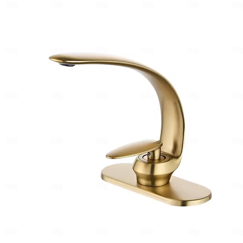 Wash Basin Mixer Tap Creative Design Brushed Gold Basin Mixer Tap Deck Mounted Cold and Hot Bathroom Faucet4