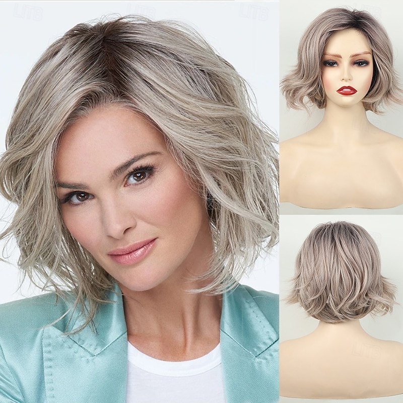 Gray Wigs for Women Synthetic Wig Wavy Wig Synthetic Hair Women's Middle Part Heat Resistant For Daily Party