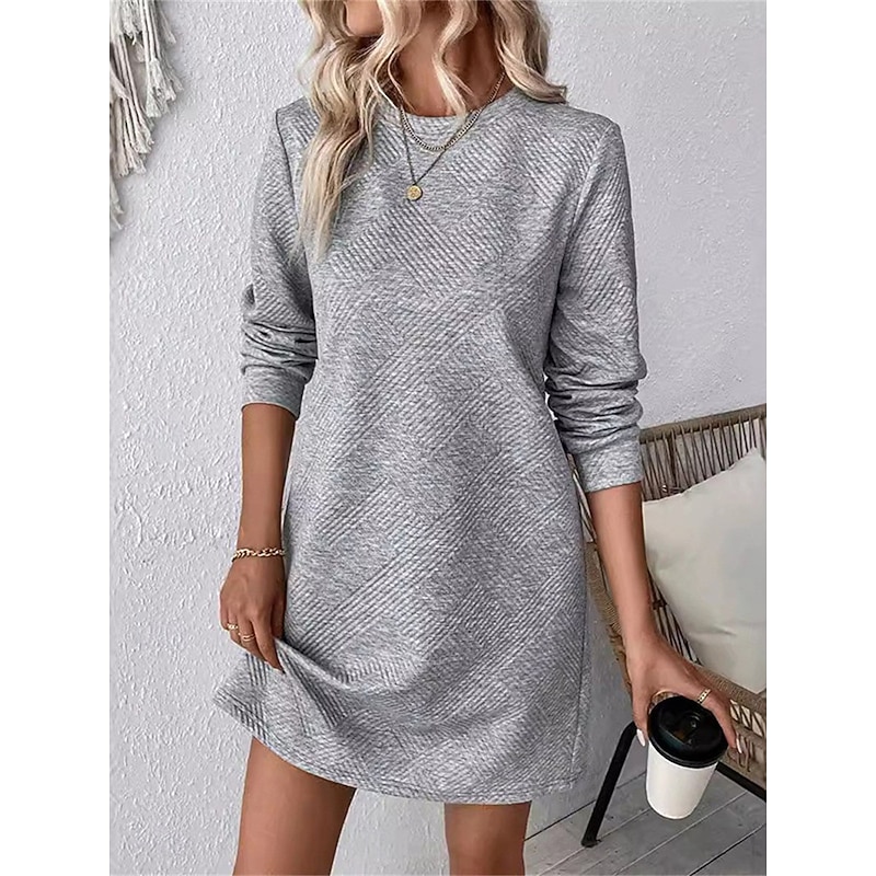 Women's Casual Dress Mini Dress Ruched Casual Crew Neck Long Sleeve Black Apricot Gray Color2