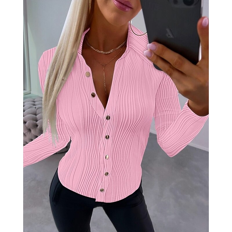 Women's Pullover Sweater Jumper Cardigan Sweater Casual Solid Color Cable V Neck Buttons Long Sleeve Knit Daily Black White Fall2