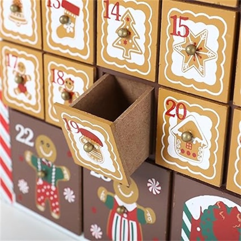 Christmas Wooden Gingerbread House Advent Calendar with Lights with 24 Storage Drawers  Xmas Countdown Calendar Decoration Reusable Advent Calendar DIY for Adults Kids Gifts Holiday Decoration4
