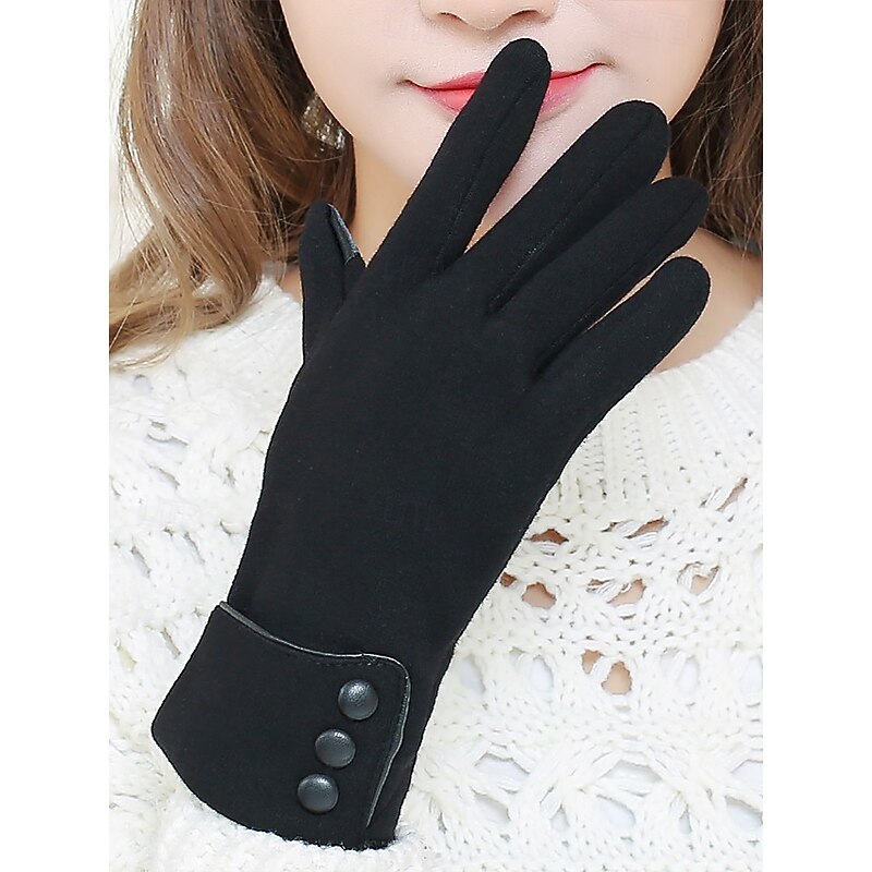 Women's Black Touchscreen Winter Gloves with Button Cuff – Warm and Stylish Texting Gloves for Cold Weather