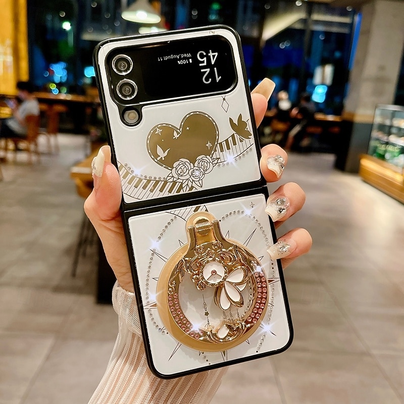 Phone Case For Z Flip 7 Z Flip 6 Z Flip 5 Z Flip 4 Z Flip 3 Back Cover with Stand Holder Magnetic Support Wireless Charging Retro TPU PC3