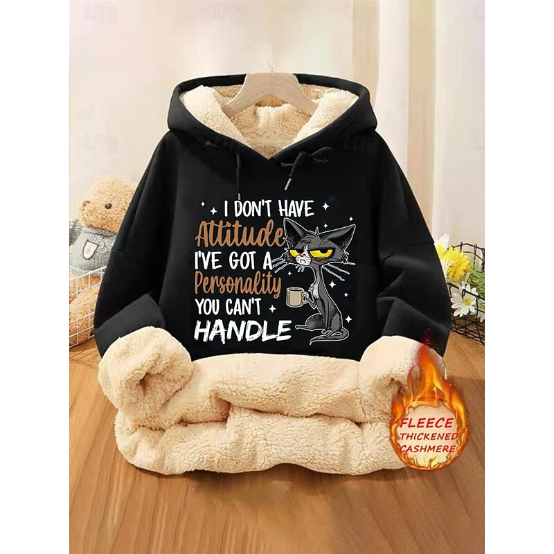 Women's Hoodie Sweatshirt Pullover Fleece Lined Warm Pajamas Animal Letter Street Dailywear Pocket Print Casual Comfrt Long Sleeve Micro-elastic Fall Winter Fall & Winter Comfrt Breathable Soft Fabric