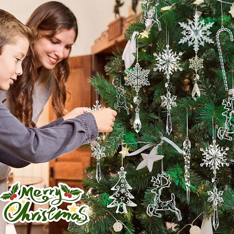18pcs Christmas Ornaments, Snowflake Hanging Decorations, Acrylic Crystal Icicle and Waterdrop Pendants for Festive Holiday Decor2