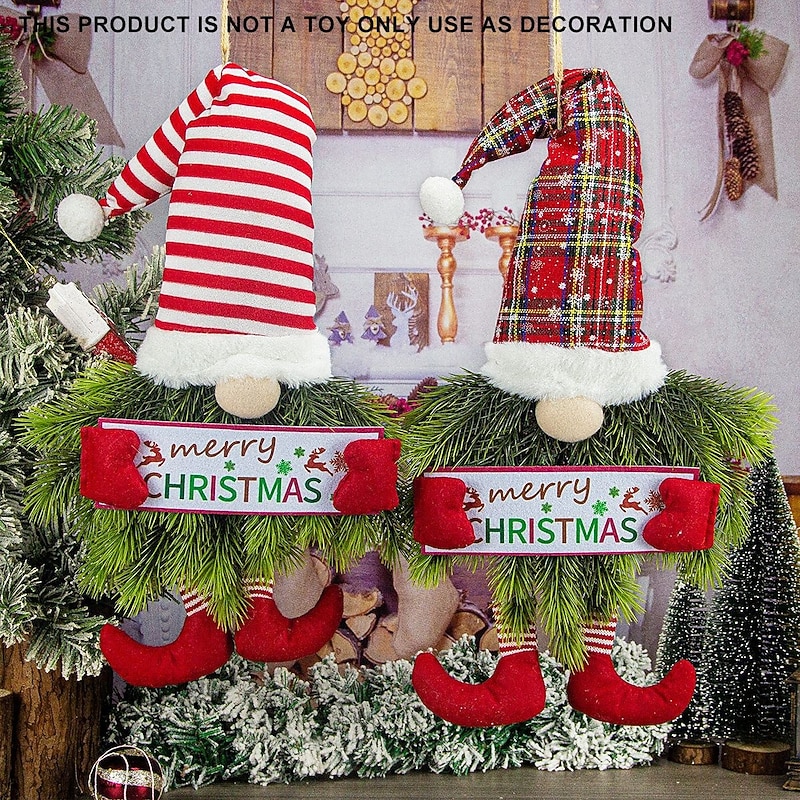 Christmas Gnome Wreath for Front Door Outdoor Door Winter Wreath Sign, Decorative Elf Hanging Ornament for Front Door, Festive Wall Decor for Holiday Season, Indoor Christmas Wreath4