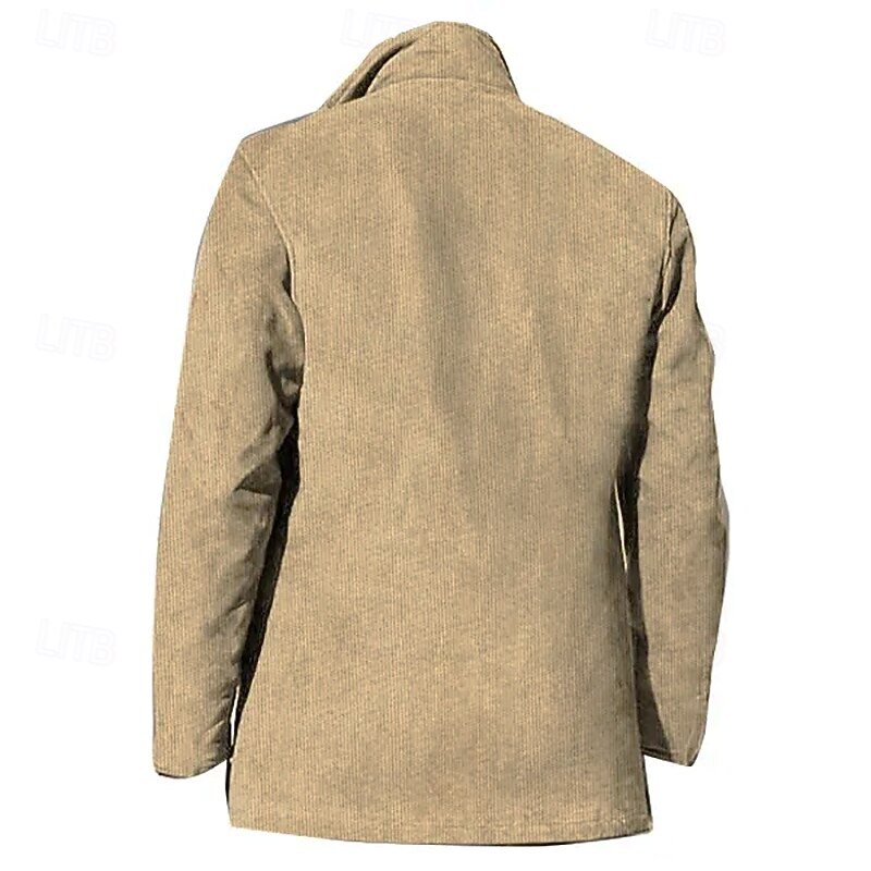 Men's Corduroy Jacket Windbreaker Daily Vacation Thermal Warm Fleece Collar No Fleece Lining Fall & Winter Plain Fashion Streetwear Lapel Regular Blue Khaki Army Green Jacket3