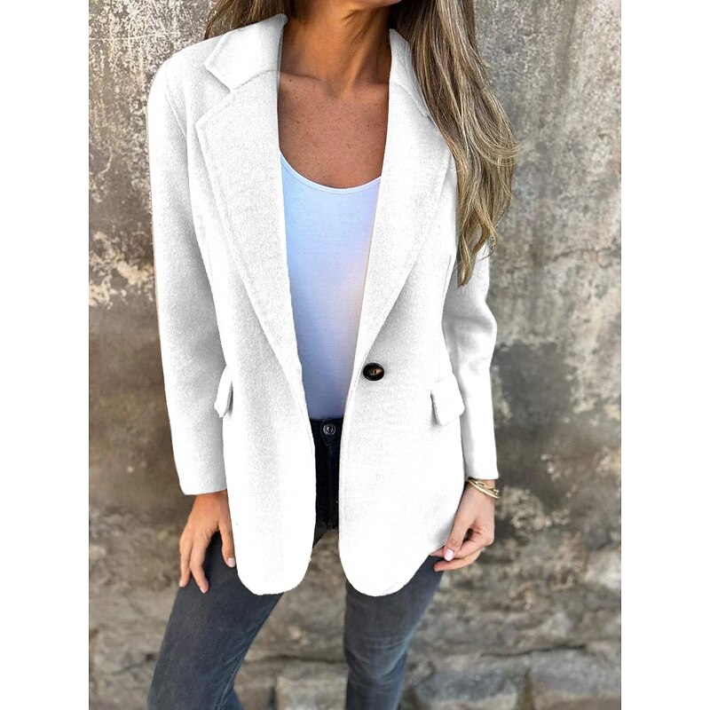 Women's Blazer V Neck Buttons Plain Comfortable Fashion Regular Fit Outerwear Long Sleeve Winter Black S2