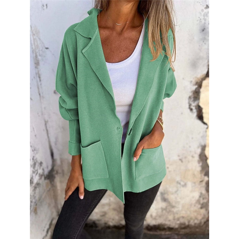 Women's Casual Jacket Outdoor Street Daily Wear Fall Winter Regular Coat Regular Fit Thermal Warm Breathable Stylish Casual Jacket Long Sleeve Plain with Pockets Yellow Pink Green3