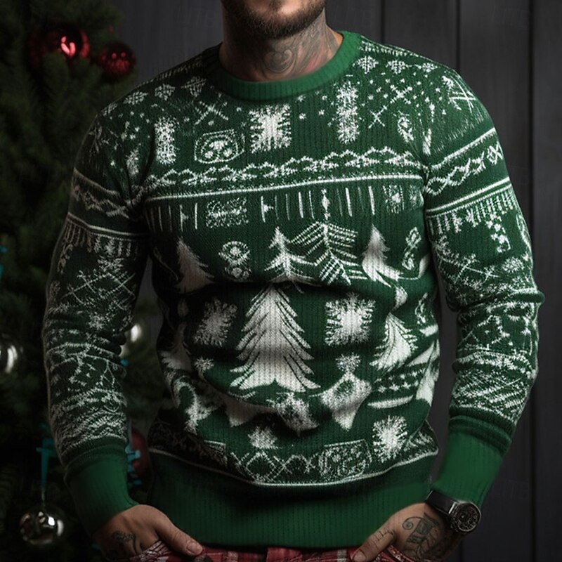 Ugly Christmas Sweater Men's Sweaters Plaid Snowflake Print Knitting Pullover Jumper Knitwear New Years Eve Sweater Outdoor Daily Vacation Long Sleeve Crewnecks Wine White Red Fall Winter S