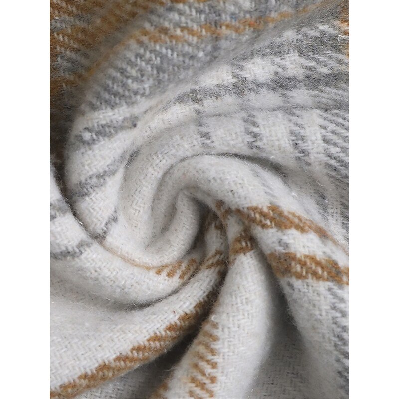 Women's Shirt Blouse Plaid Basic Casual Long Sleeve Shirt Collar Regular Tops Daily Zipper Print Khaki Fall Winter3