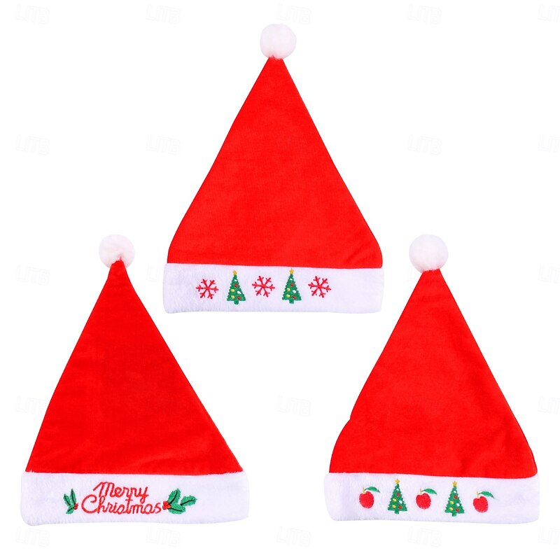 Christmas Velvet Hat with Embroidery, Thickened Adult Santa & Reindeer Costume Hat, Festive Holiday Gift Accessory2