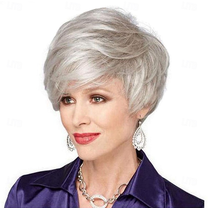 Women's Fashion Wig Sliver Gray Synthetic Hair Short Wigs Curly Wig Fluffy Natural Synthetic Wigs for Daily Party Use4