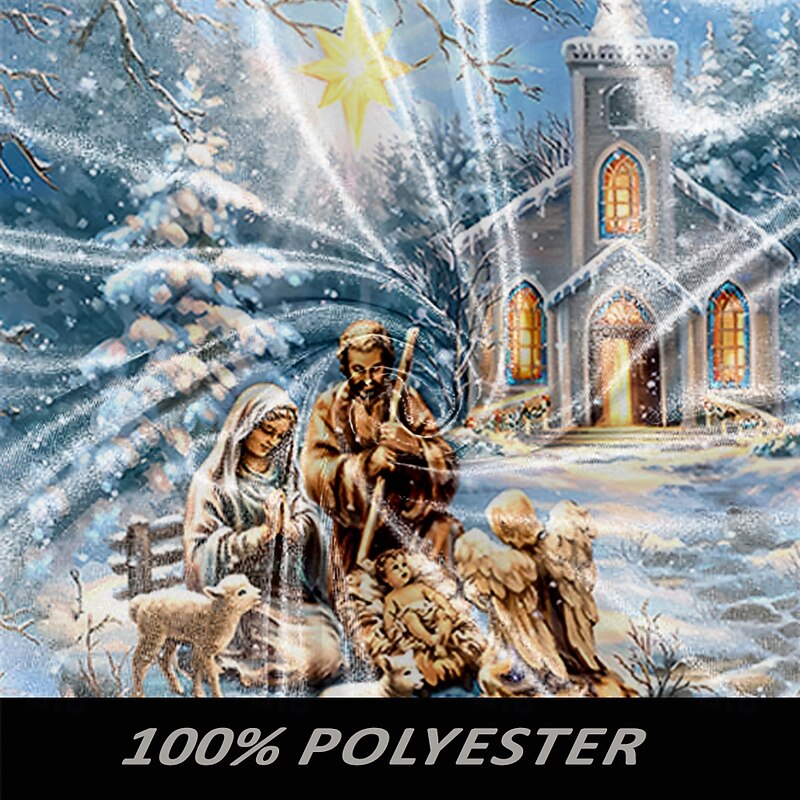 Christmas Men's Faith Christian Christmas Scene Shirt Dress Shirt Button Up Shirt Long Sleeve Fashion Casual Vacation Party Evening Wear Dailywear Summer Spring Fall Collared Shirts 3D Print Blue3