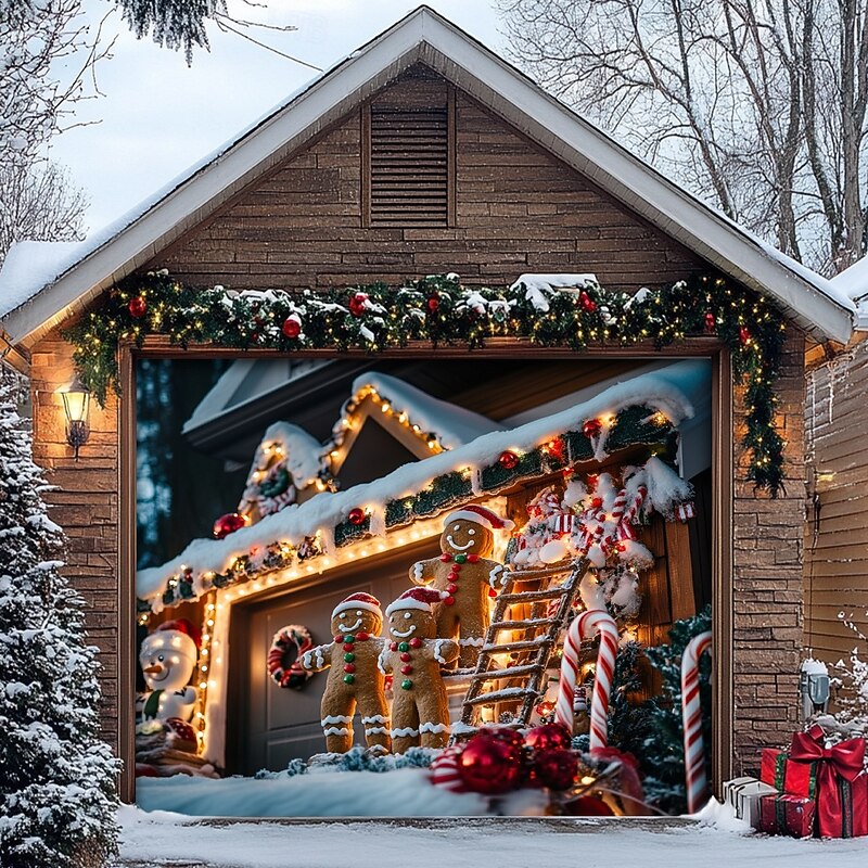 Christmas Door Decorations Outdoor Garage Door Cover Xmas Tree Banner Farmhouse Large Christmas Backdrop for Holiday Outdoor Garage Door Home Wall Decorations 25