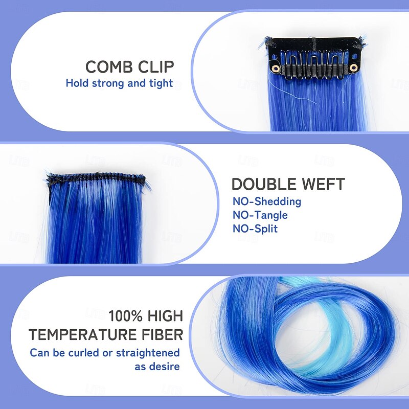 32 PCS Clip in Colored Hair Extensions for Girls Pretty Gift 20 Inches Rainbow Long Straight Hairpieces Synthetic,Halloween Cosplay Dress Up Fashion Party Christmas Birthday for Kids3