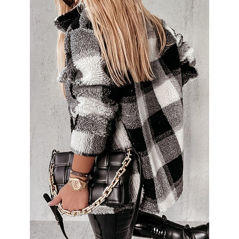 Women's Fleece Jacket Teddy Coat Warm Breathable Pocket Fleece Lined Casual Plain Vacation Street Daily Wear Going out Single Breasted Regular Turndown Regular Fit Long Sleeve Outerwear Black Khaki2